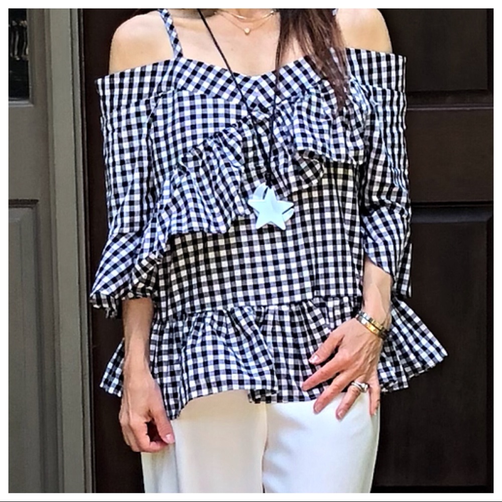 ♦️LAST ONE♦️Cold shoulder houndstooth  chic top - Picture 7 of 7